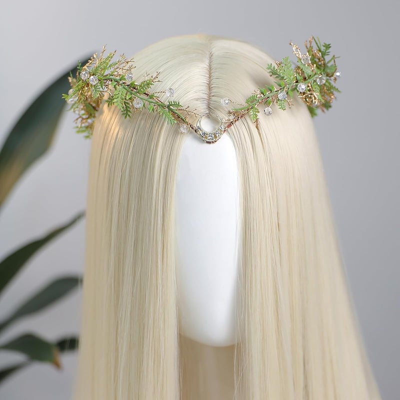 MOSTORY Woodland Flower Elf Crown - Floral Moon Headpiece for Forest Fairy Costume Women Renaissance Faire Fantasy Cosplay - Image 2